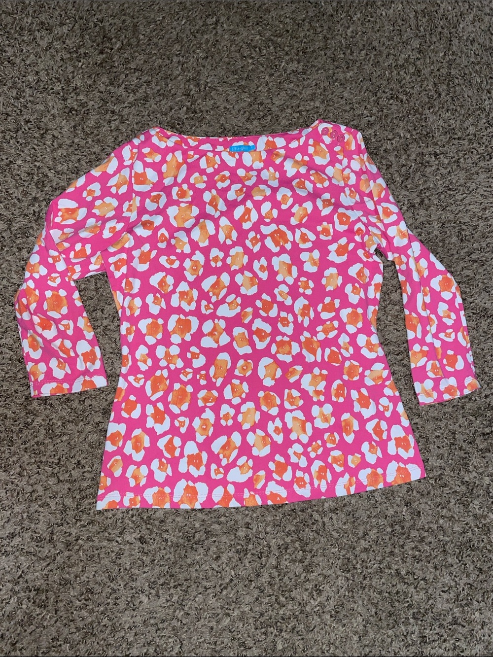 J. McLaughlin Pink and Orange Leopard-Print Boatneck Top